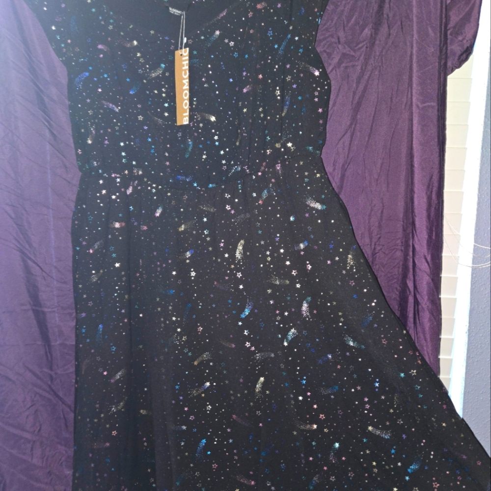 Bloomchic rainbow foil shooting star dress